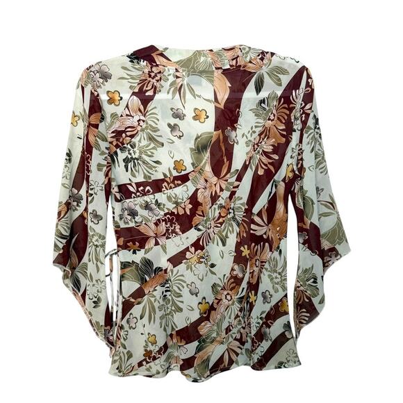 Vintage Millenium Floral Flared Sleeve Blouse Women S Green Multi Whimsical Goth - Picture 2 of 5